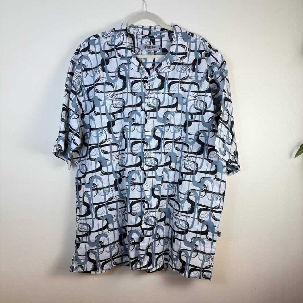 Stacy Adams Mens Button-down Shirt sz XXL Linen Bold Geo Pattern Collared NEW - Picture 1 of 14